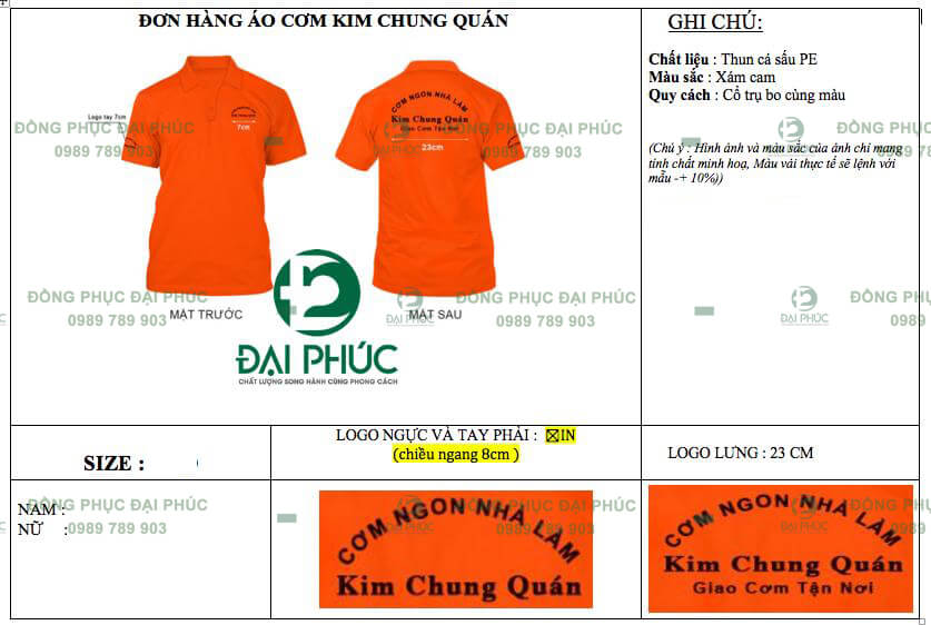 đồng phục áo thun kim chung quán 02