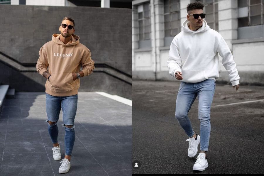 Áo Hoodie oversize kết hợp với skinny jeans